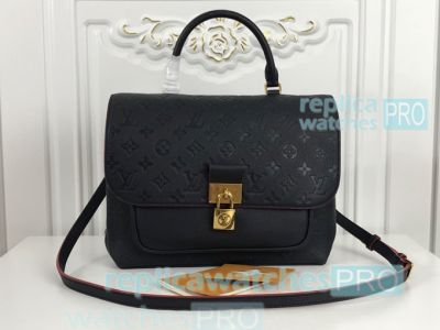 Newest Clone L---V Black All Leather Yellow Lock Shoulder Bag